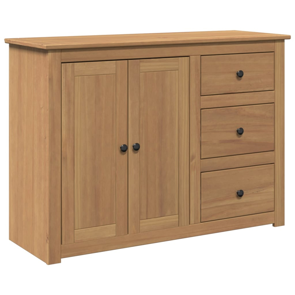 vidaXL Panama 2 Door 3 Drawer Brown Solid Pine Wood Sideboard Image 2