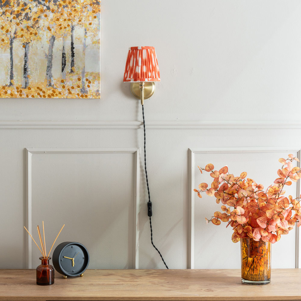 ValueLights Neely Antique Brass Orange Pleated Shade Plug-in LED Wall Light Image 2