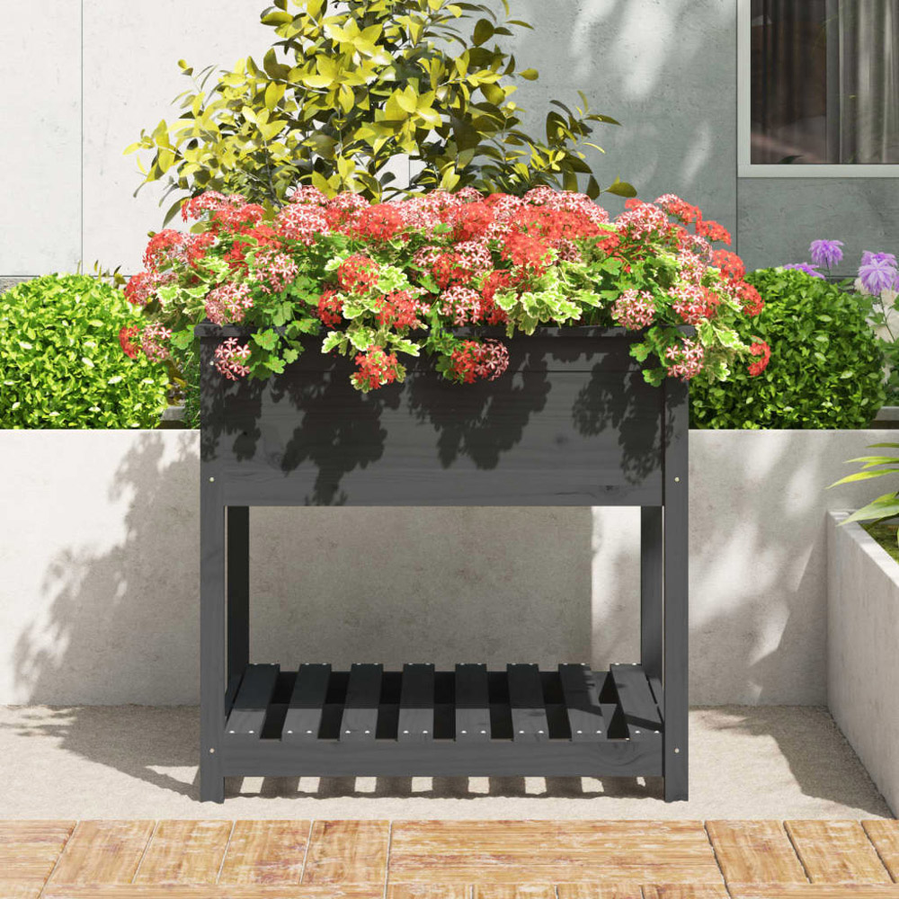 vidaXL Single Shelf Grey Solid Pine Wood Garden Planter 82.5 x 82.5 x 81cm Image 2