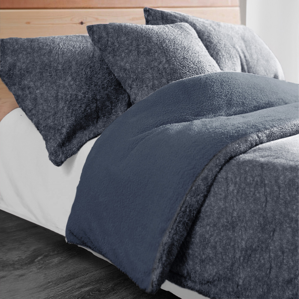 Velosso Double Navy Marl-Effect Teddy Fleece Duvet Cover Set Image 6