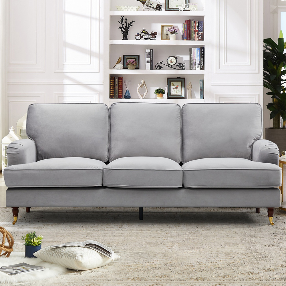 Woodbury 3 Seater Grey Velvet Sofa Image 1