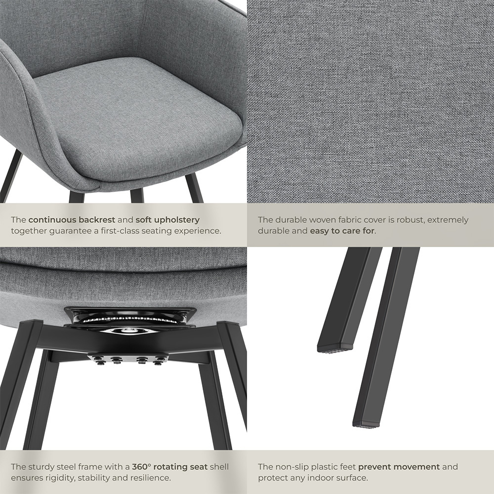 tectake Alicon Set of 2 Anthracite Dining Chair Image 5