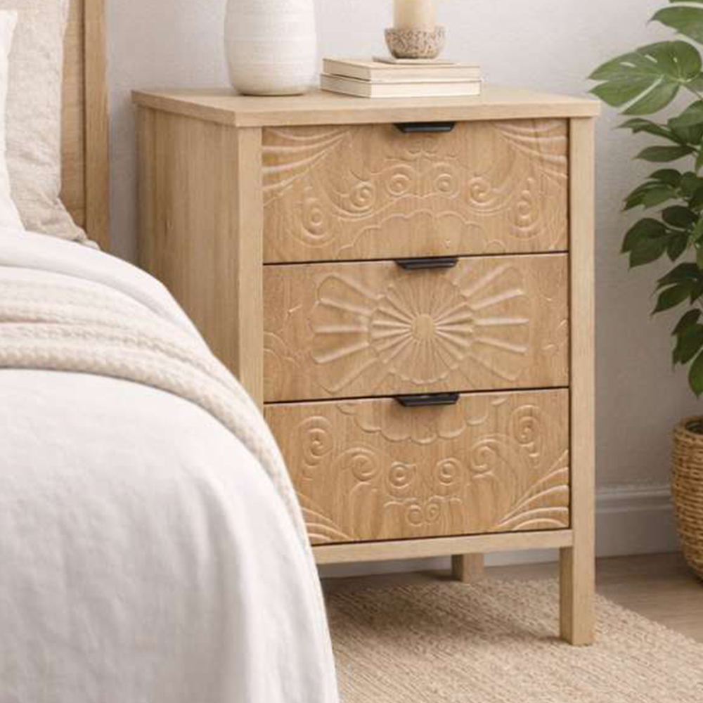 Birlea Lotus 3 Drawer Natural Bedside Table Image 1