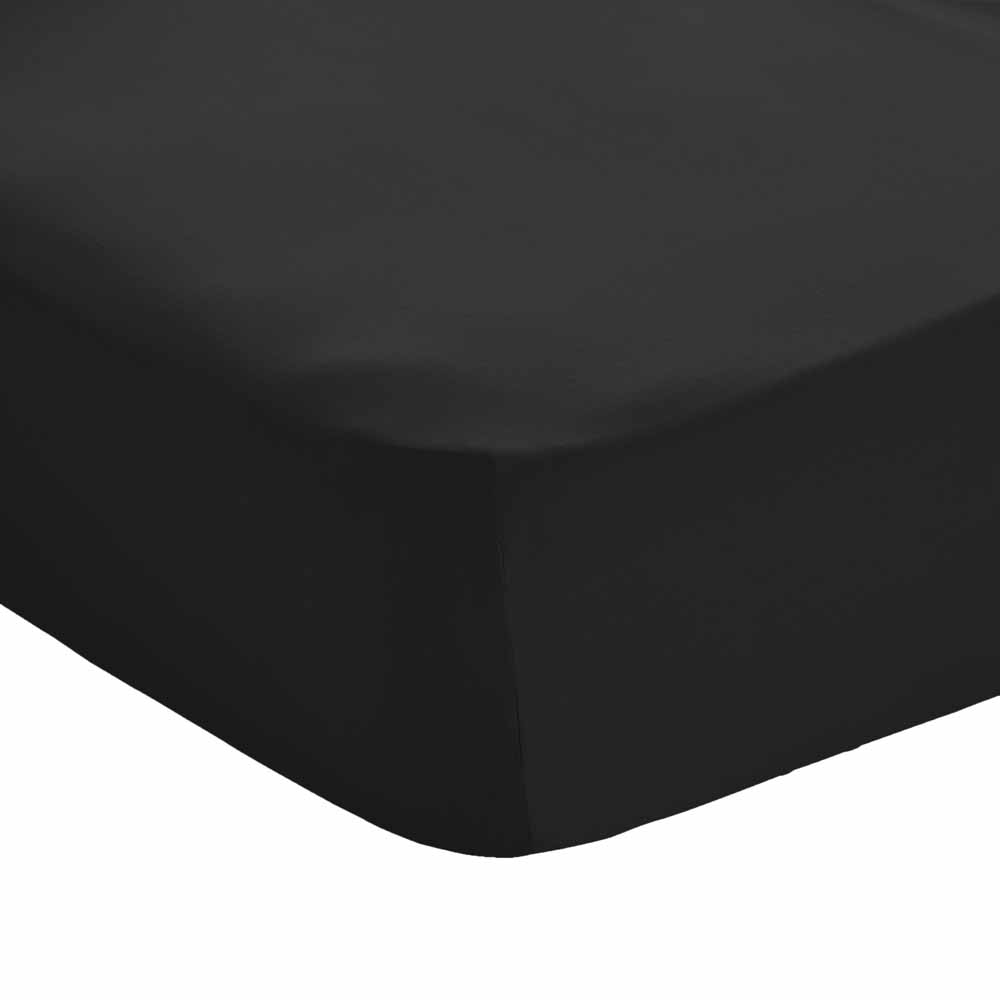 Wilko Easy Care Single Black Fitted Bed Sheet Image 1