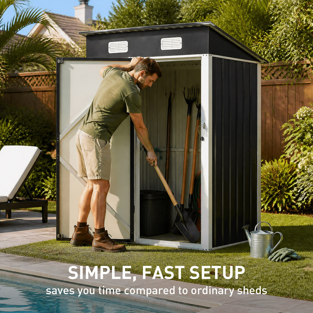 Living and Home 5 x 3ft Black Pent Quick Assembly Metal Garden Storage Shed Image 5