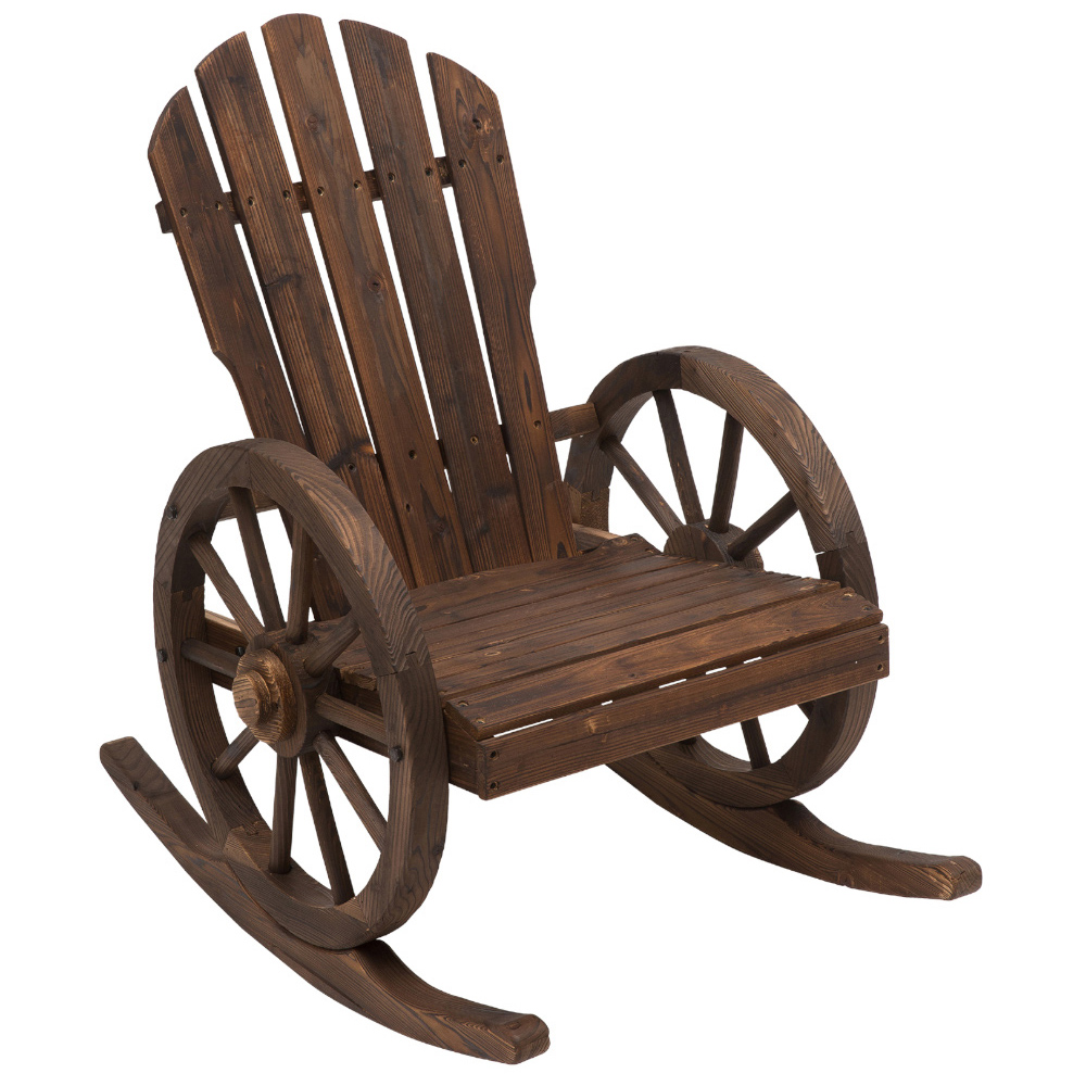 Outsunny Brown Fir Wood Adirondack Rocking Chair Image 2