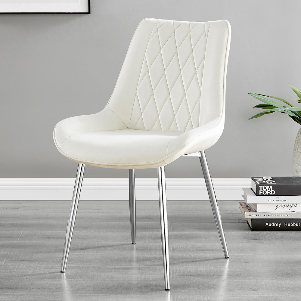 Furniturebox Elissa Cesano Marble Effect 2 Seater Round Dining Set White Cream and Chrome Image 3