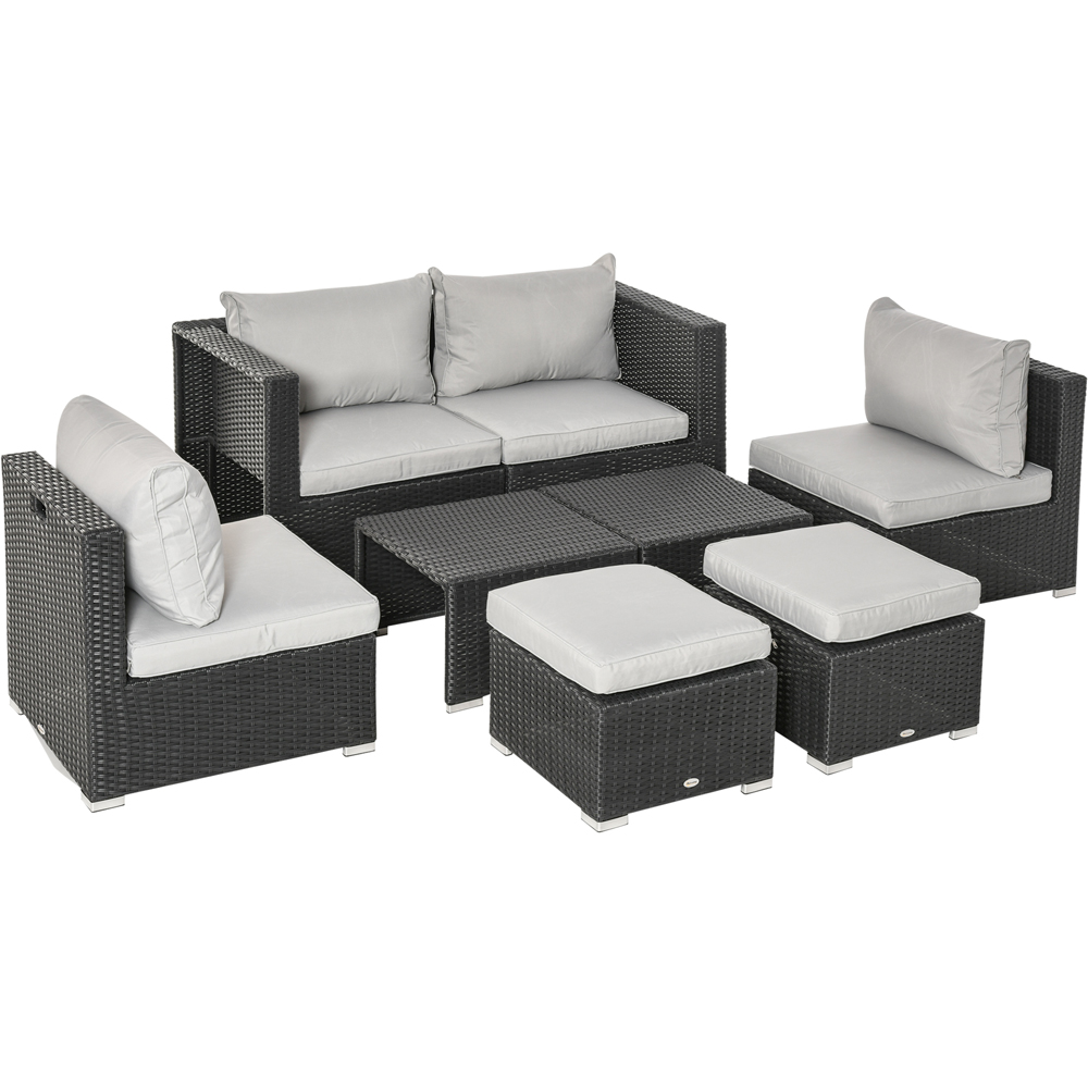 Outsunny 6 Seater Black Rattan Sofa Lounge Set Image 2