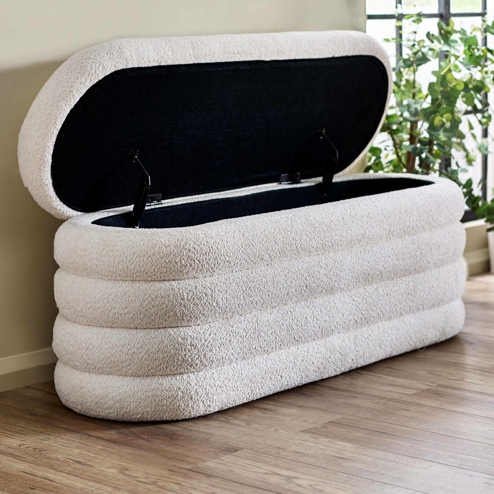 Julian Bowen Hailey Ivory Boucle Upholstered Ottoman Bench Image 8