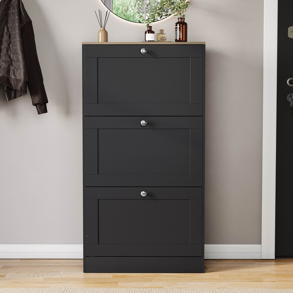 VIDA DESIGNS 3 Drawer Black and Oak Effect Shoe Cabinet Image 3