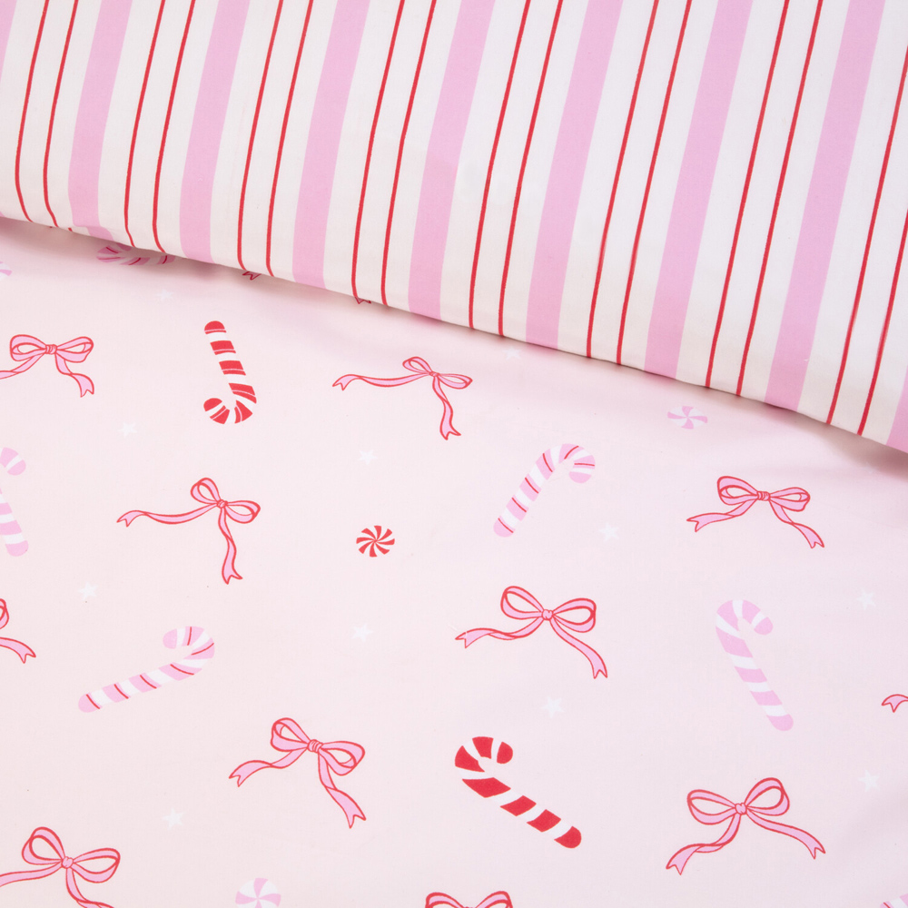 Bow Candy Canes Bedding Set Pink Superking Image 4