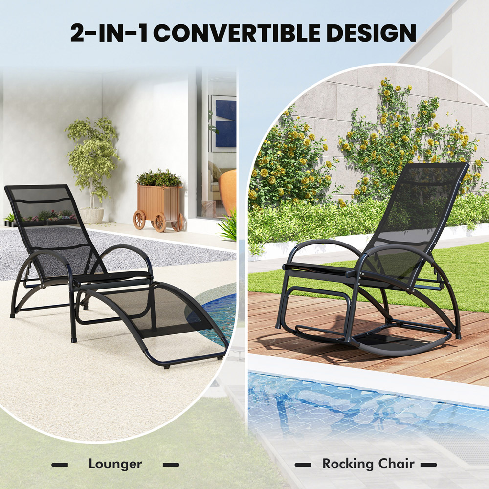 Costway Black 2 in 1 Rocking Outdoor Lounge Chair Image 7