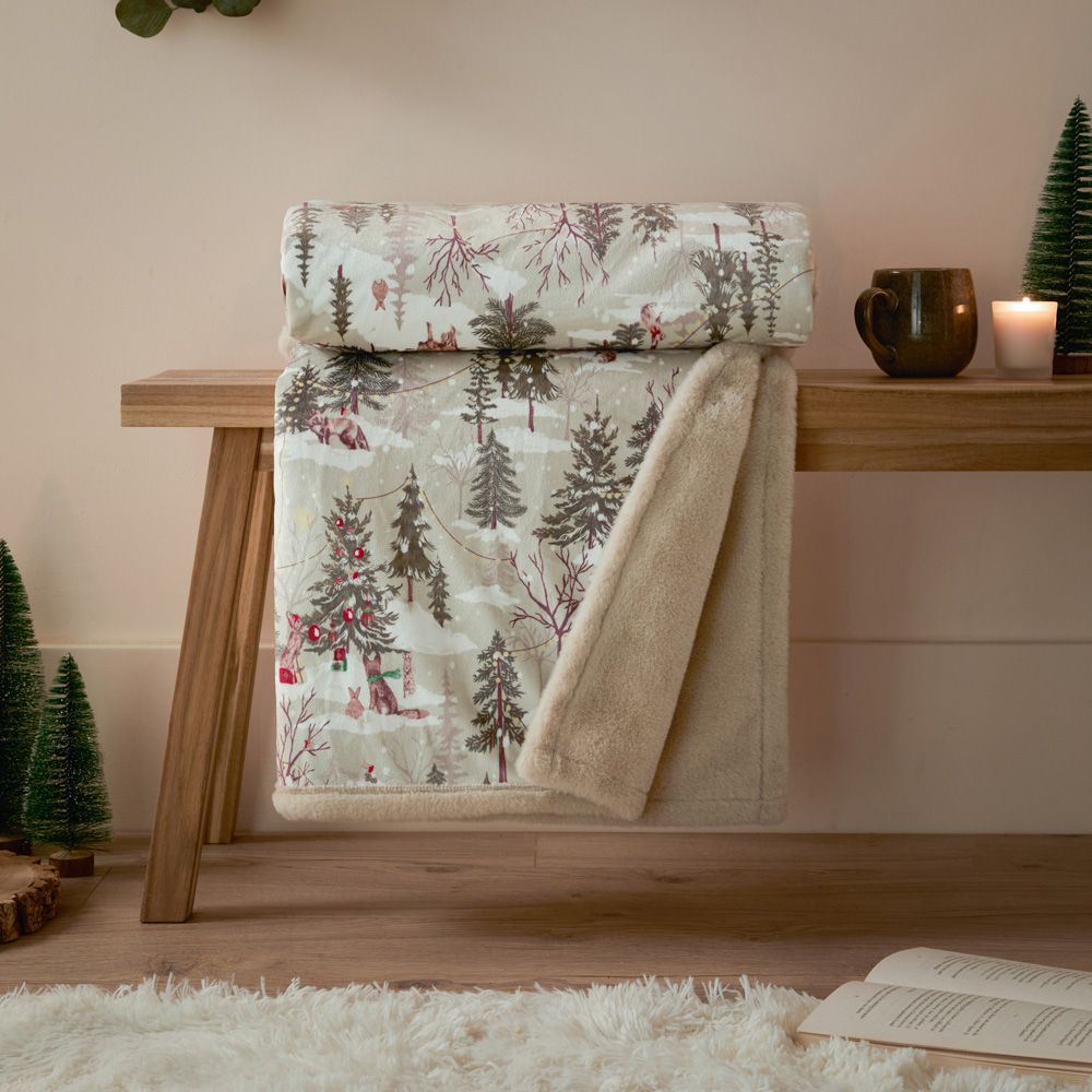 Furn Forest Festivities Natural Faux Fur and Velvet Reversible Throw 130 x 180cm Image 2
