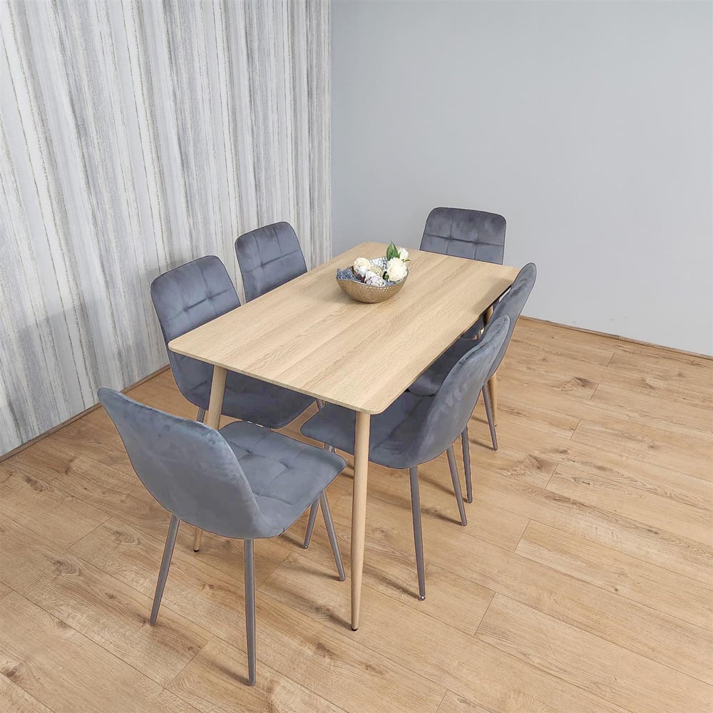 Kosy Koala 6 Seater Velvet Wood Effect Rectangle Dining Set Grey Image 3