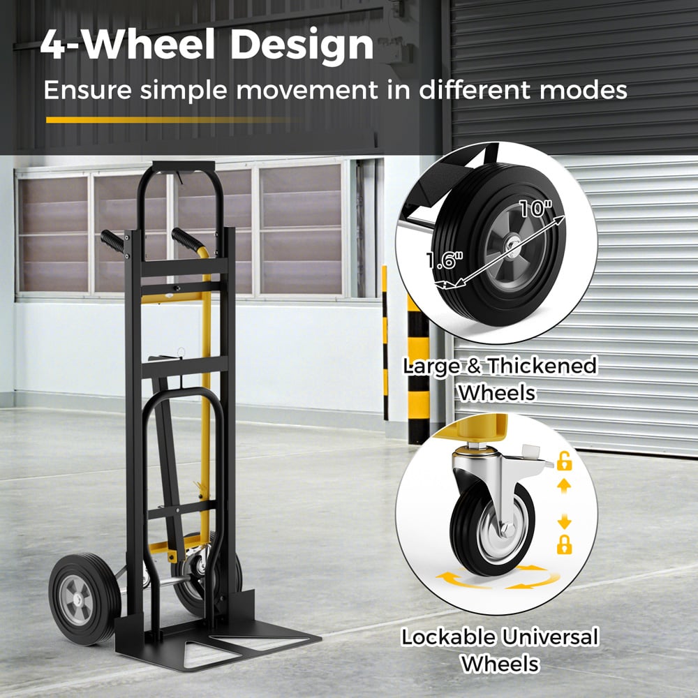 Costway 3 in 1 Black Convertible Hand Truck Metal Dolly Cart Image 6