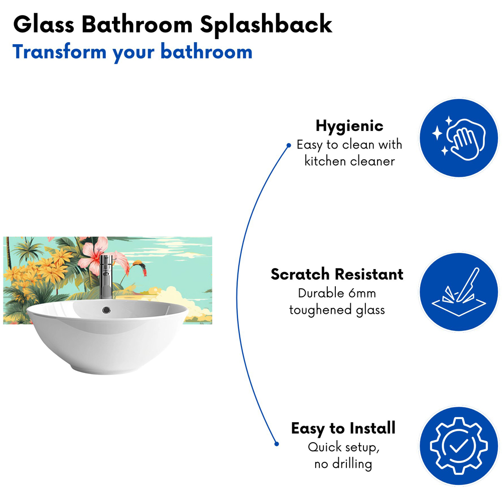 Warren Reed Designer Palm Trees and Hibiscus Glass Bathroom Splashback 25 x 60cm Image 4