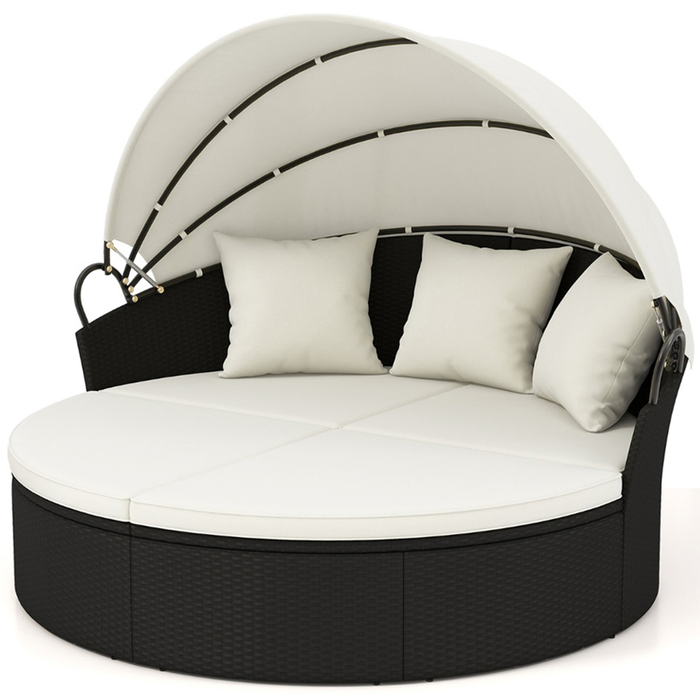 Costway White Outdoor Patio Round Daybed with Retractable Canopy Image 2