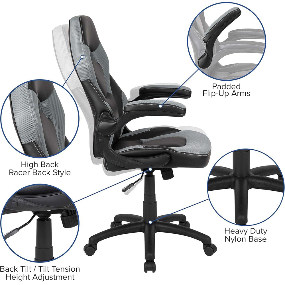 FWStyle X10 Black and Grey Faux Leather Racer Style Gaming Chair Image 5