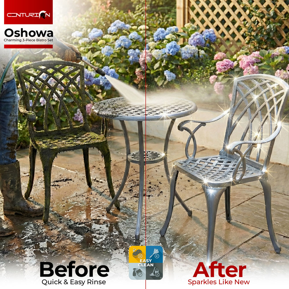 Centurion Supports OSHOWA 2 Seater Grey Aluminium Bistro Set with Table Image 8