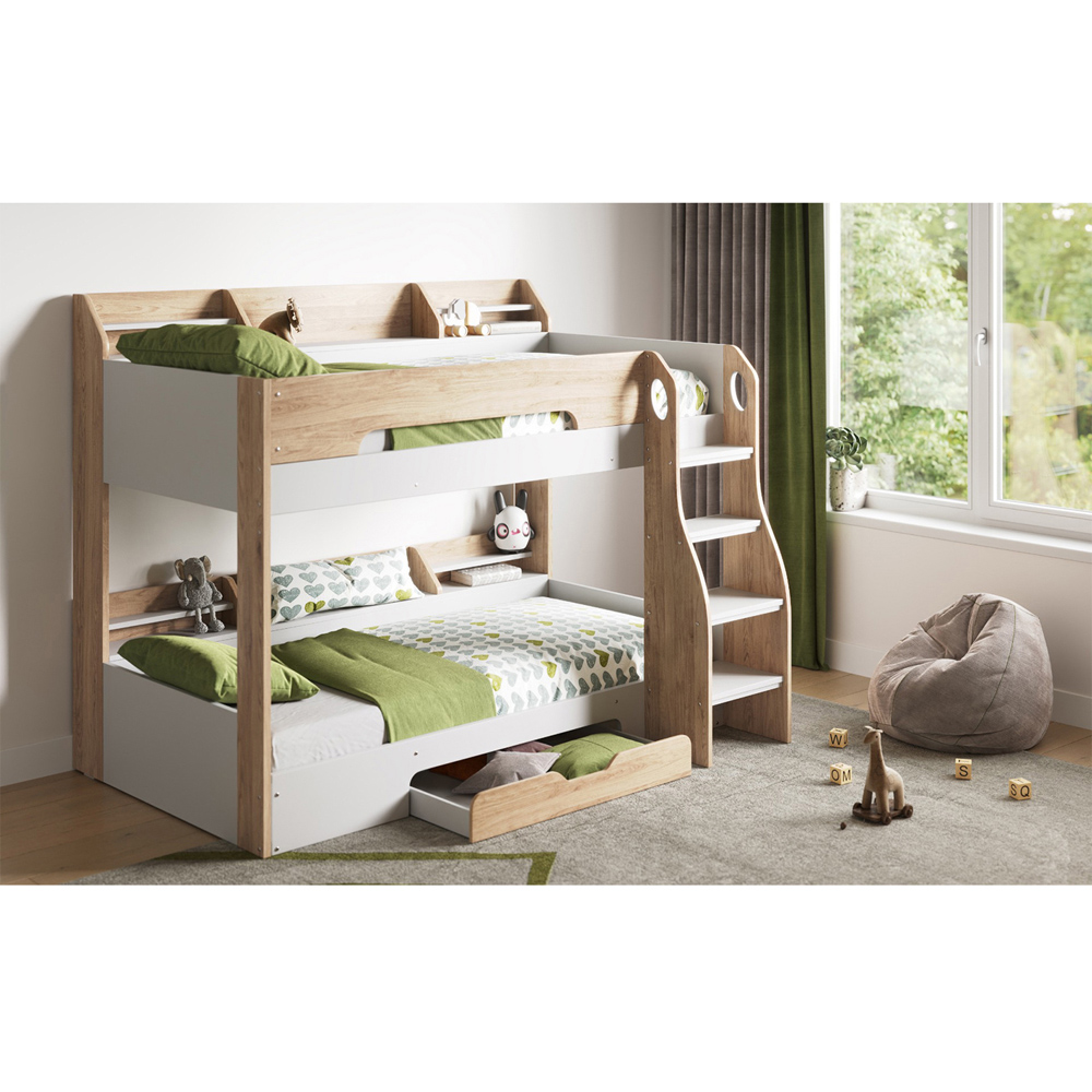 Flair Flick Oak Single Drawer Bunk Bed with Shelves Image 5