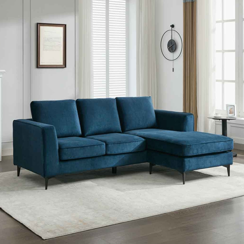 Brooklyn 3 Seater Ocean Blue L Shape Reversible Chaise Sofa Image 1