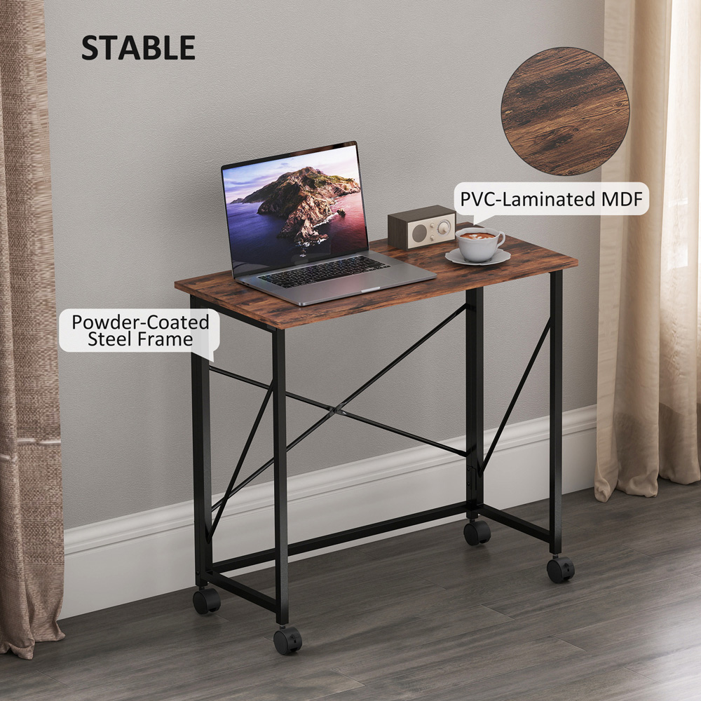 HOMCOM Brown Foldable Desk with Wheels Image 6