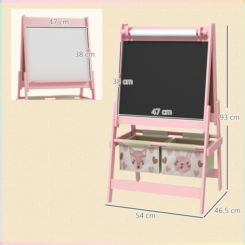 Tommy Toys 3-in-1 Kids Pink Animal Theme Double Sided Easel with Paper Roll and Storage Image 9