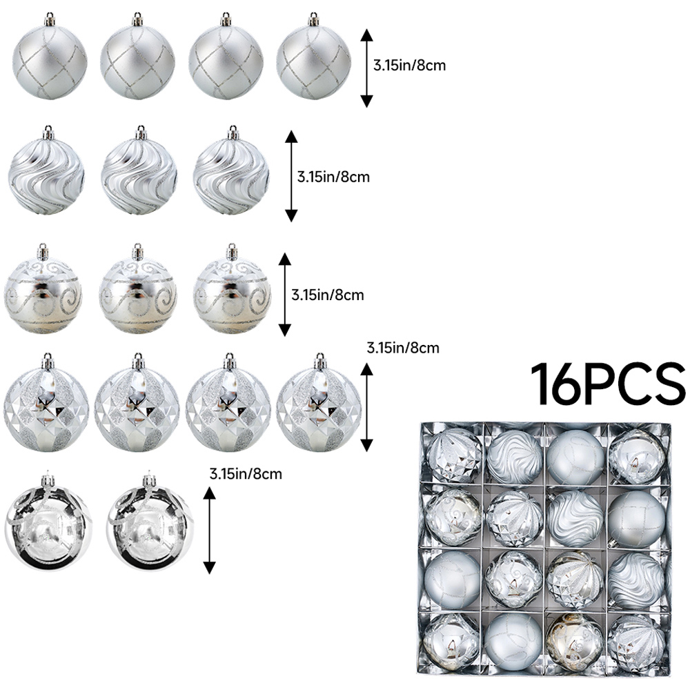 Living and Home 16 Piece Silver Christmas Bauble Set with Storage Box Image 9