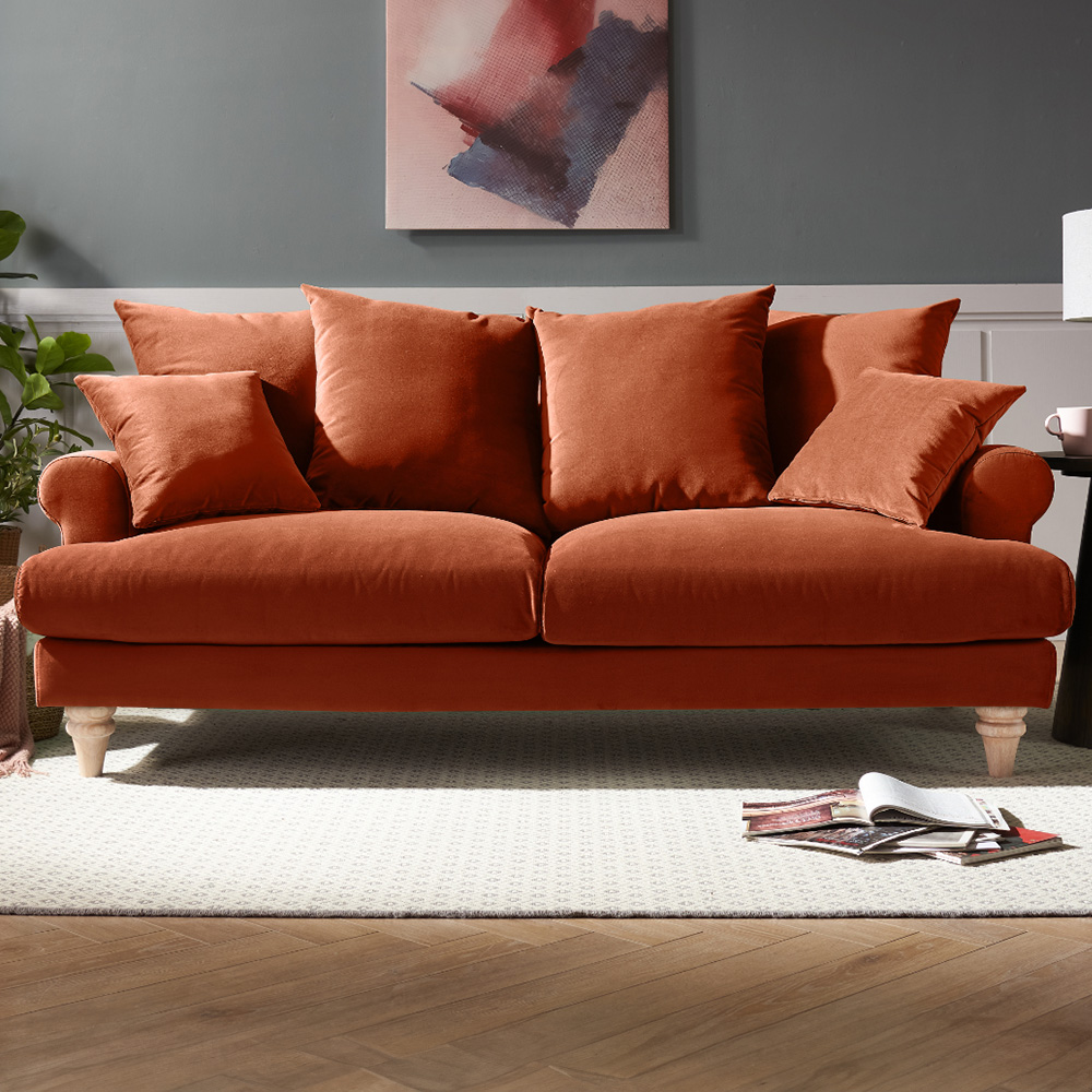 Home Detail Churchill 3 Seater Burnt Orange Velvet Sofa Image 1