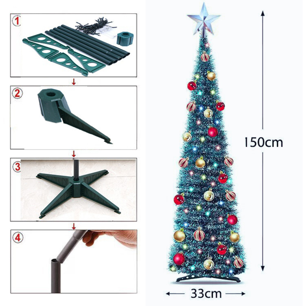 AMOS Peacock Pre Lit Blue Artificial Christmas Tree with Tree Top Star and Baubles 5ft Image 5