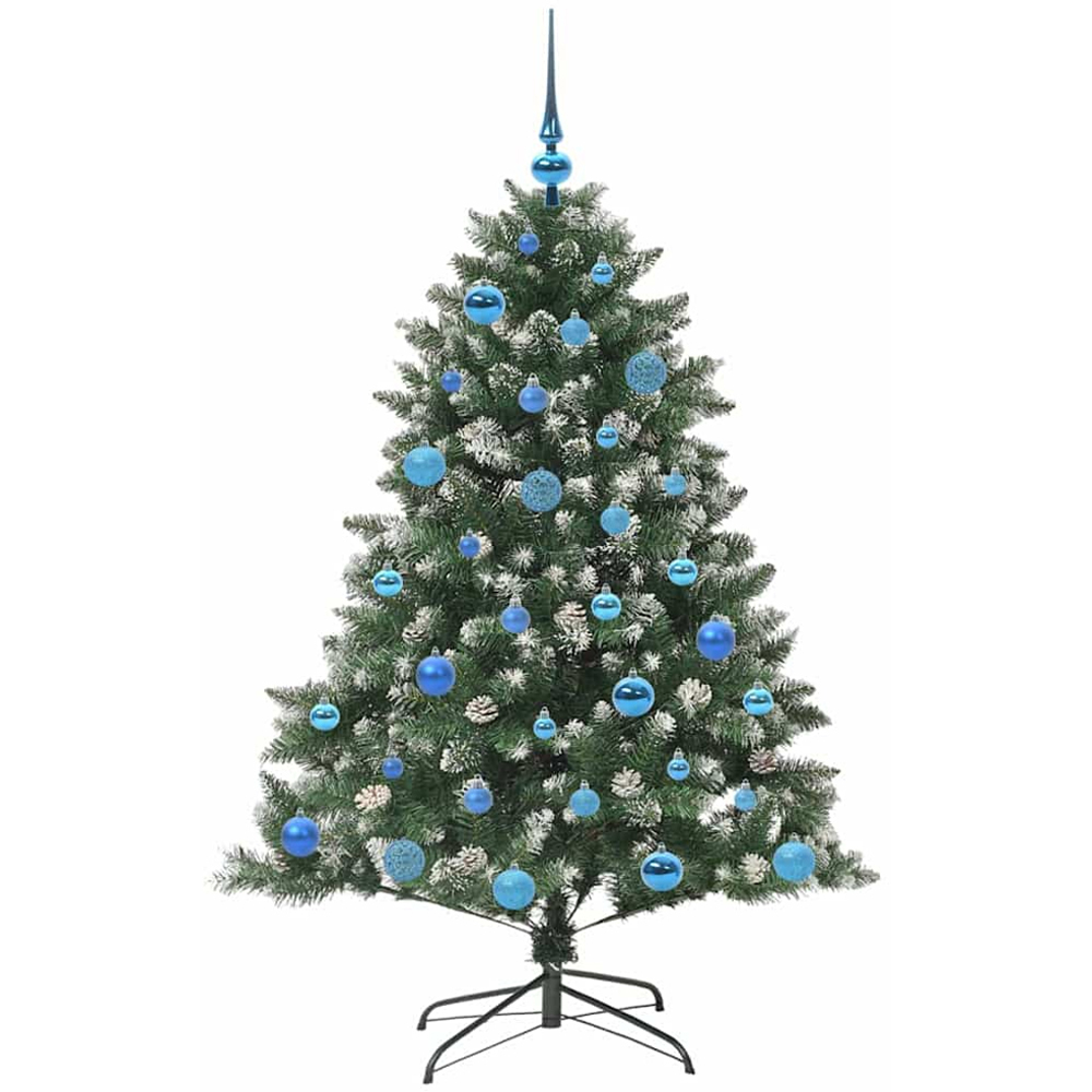 vidaXL Pre-Lit Blue Baubles Green Artificial Snow Tipped Christmas Tree 5ft Image 4