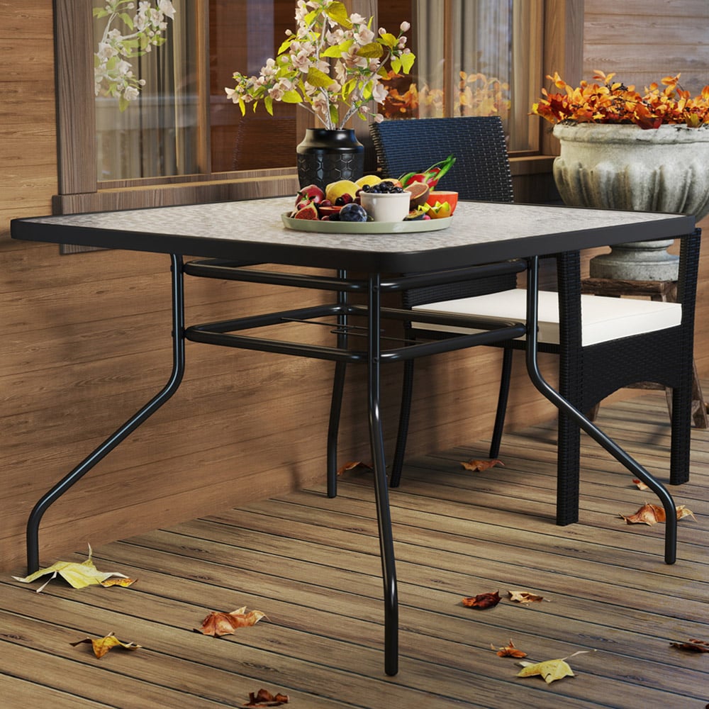 Outsunny 4 Seater Tempered Glass Garden Dining Table with Parasol Hole Image 1