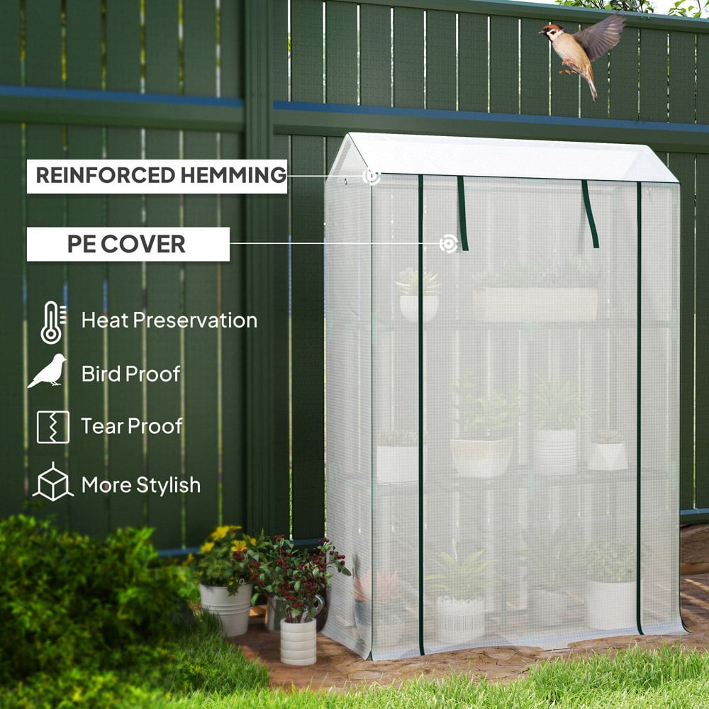 Outsunny White 3 Shelf PE Cover 3.2 x 1.3ft Mini Greenhouse with Roll Up Door Image 5