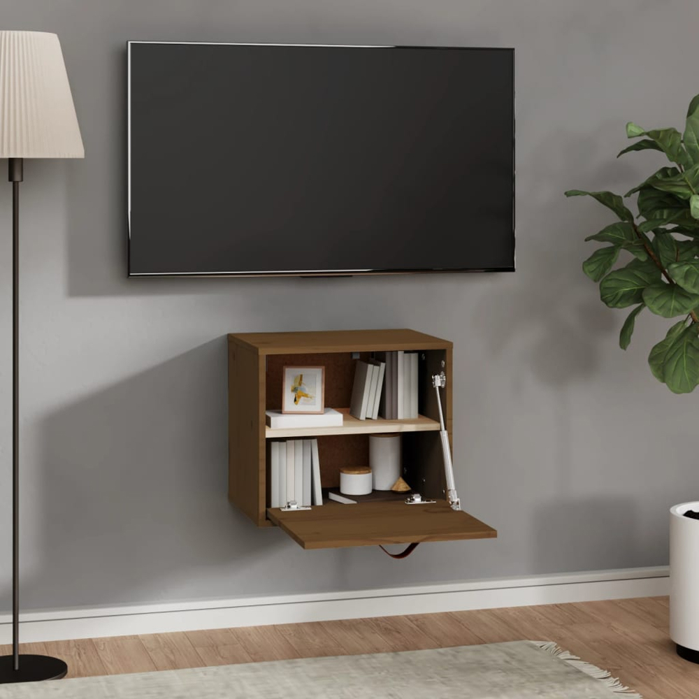 vidaXL Single Door Honey Brown Solid Pine Wood Wall Cabinet Image 7