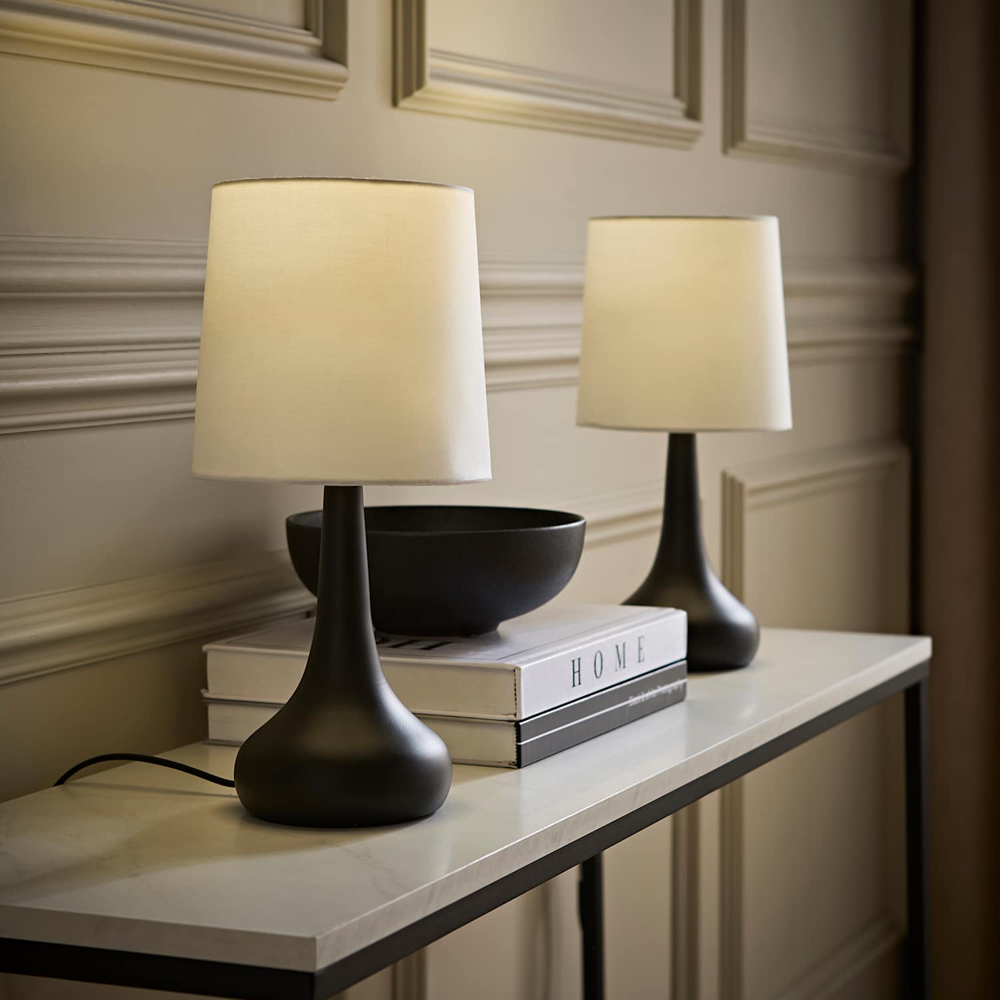ValueLights Teardrop Grey Shade Black Chrome Touch Table Lamp with Bulb 2 Pack Image 6