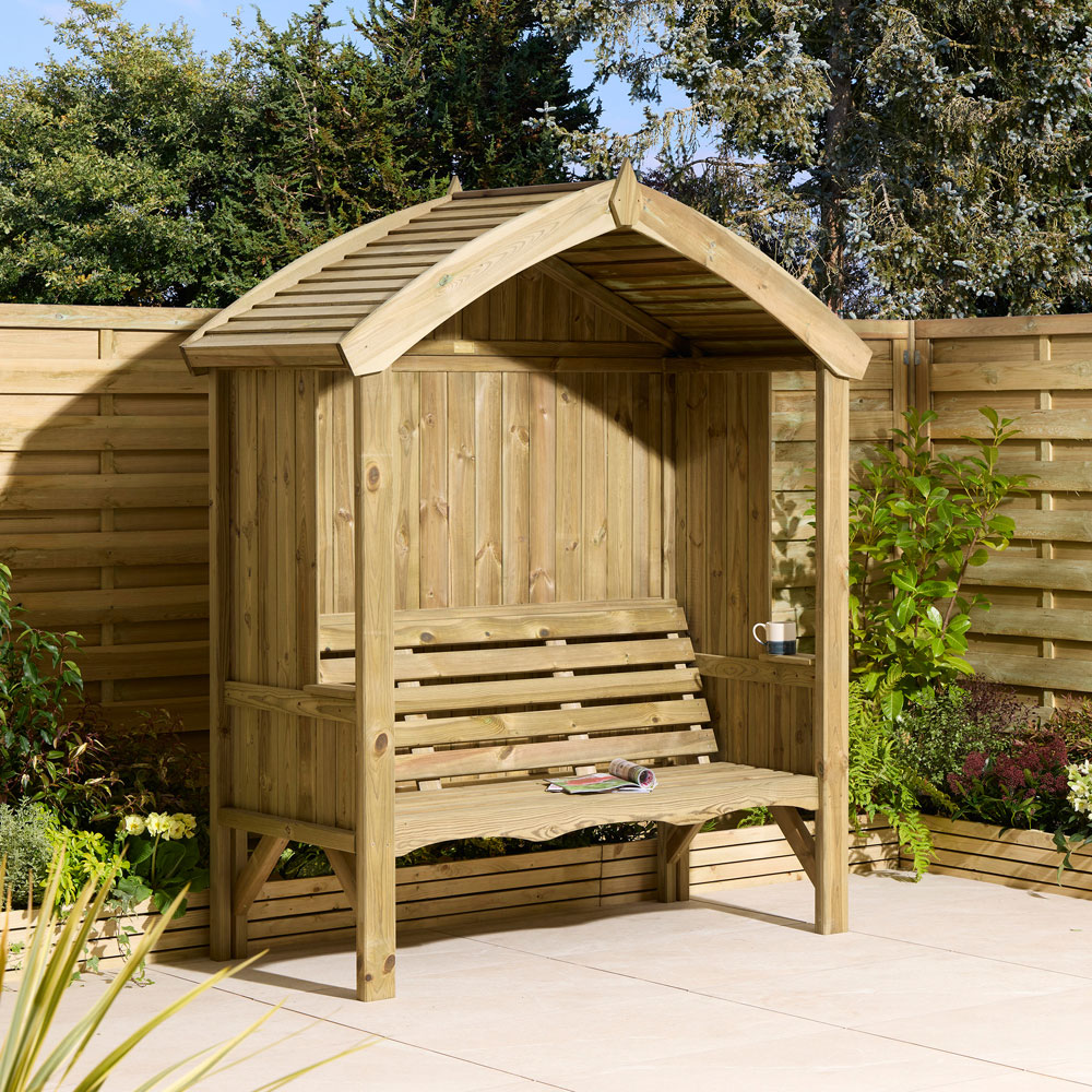 Rowlinson Harrogate 3 Seater 7 x 6 x 3ft Natural Wooden Arbour Image 6