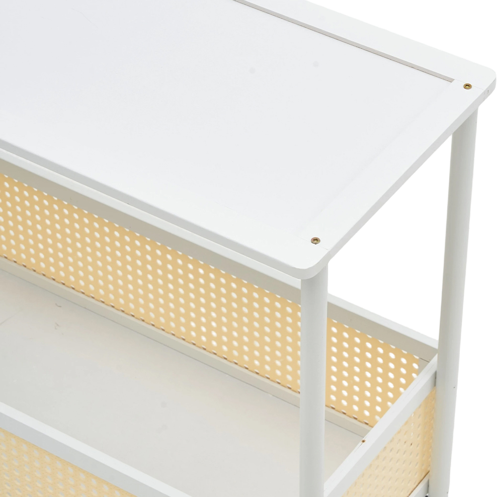 Living and Home 2-Tier Cream White Faux Rattan Side Table with Castors Image 6
