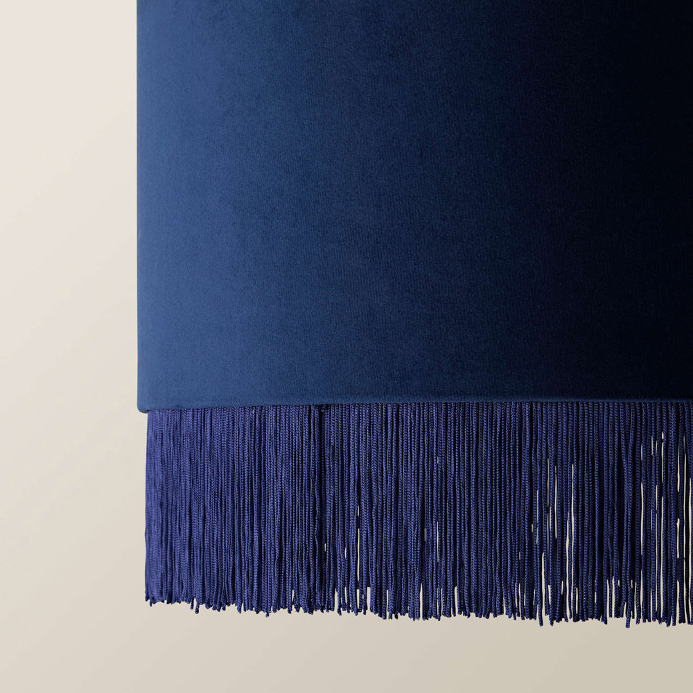 ValueLights Kimberly Navy Blue Velvet Printed Inner Fringe Easy Fit Ceiling Lamp Shade 50cm Image 4