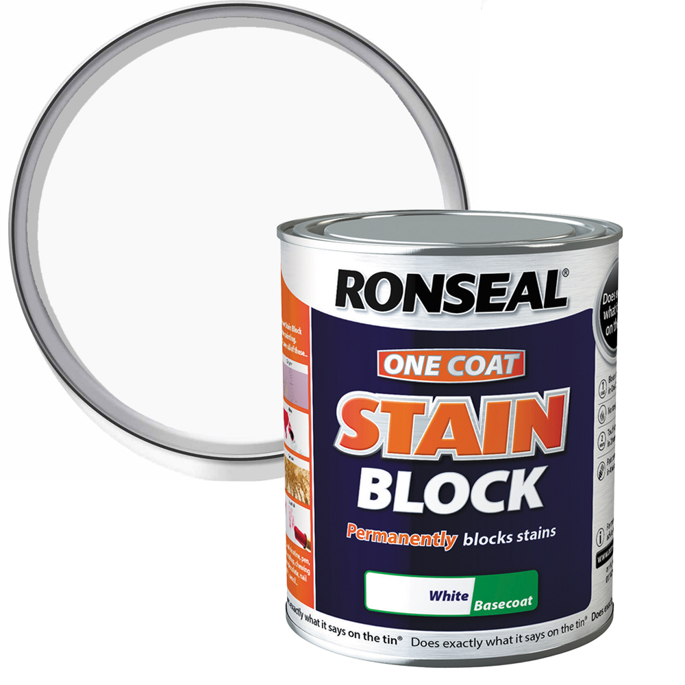 Ronseal White Satin One Coat Stain Block 750ml Image 1