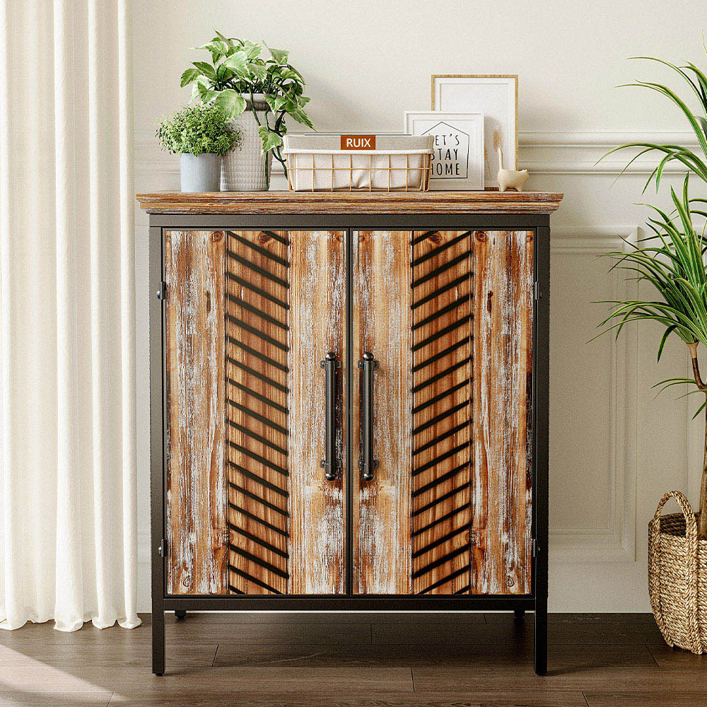 H&O Direct 2 Door Rustic Wooden Console Cabinet Image 5