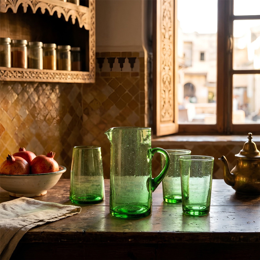 Nicola Spring 20 Piece Green Hand-Blown Recycled Glassware Set Image 2