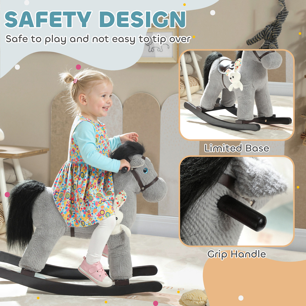 Tommy Toys AIYAPLAY Kids Grey Ride On Rocking Horse with Interactive Sounds and Rabbit Doll Image 5
