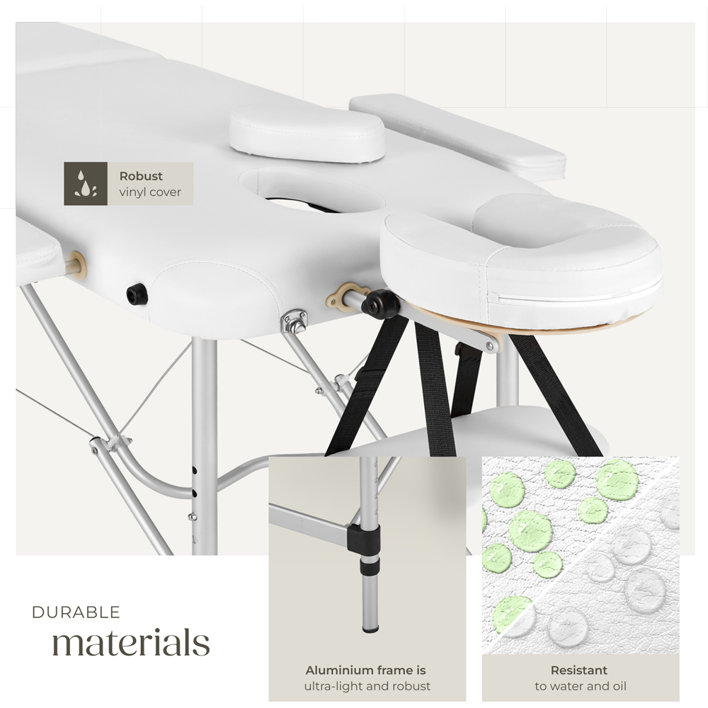 Massage Table - 2-zone bed, aluminium frame, with carry bag, head- and armrests - White Image 5
