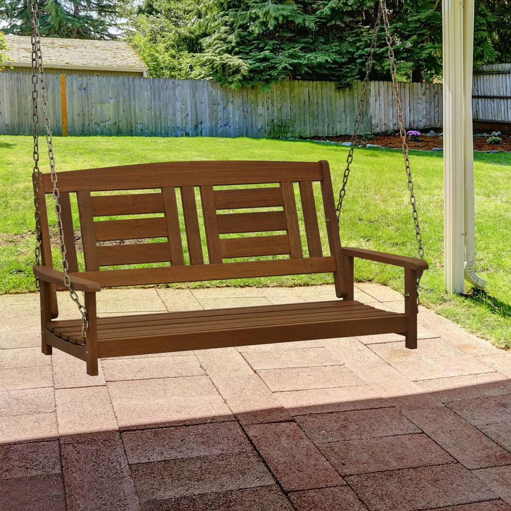 Walplus 2 Seater Natural Hardwood Hanging Porch Swing with Chain Image 4