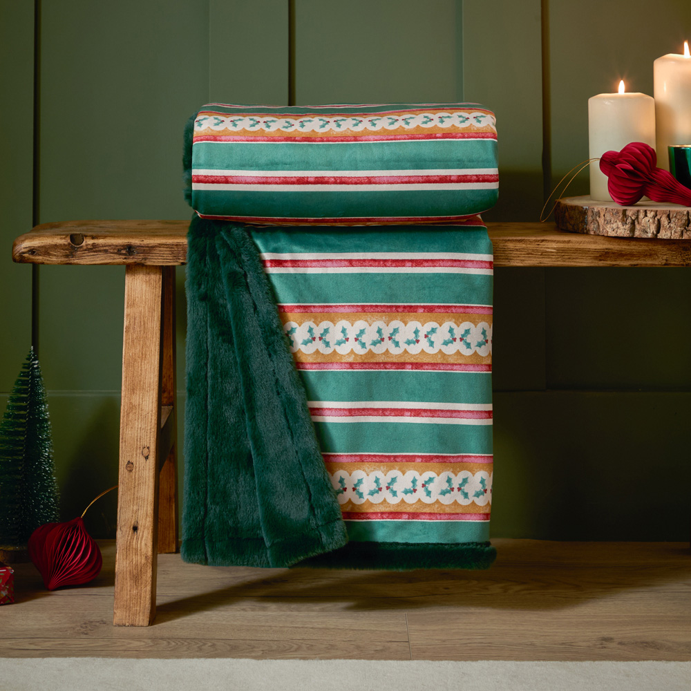 Furn All Wrapped Up Emerald and Red Velvet Faux Fur Reversible Throw 130 x 180cm Image 2