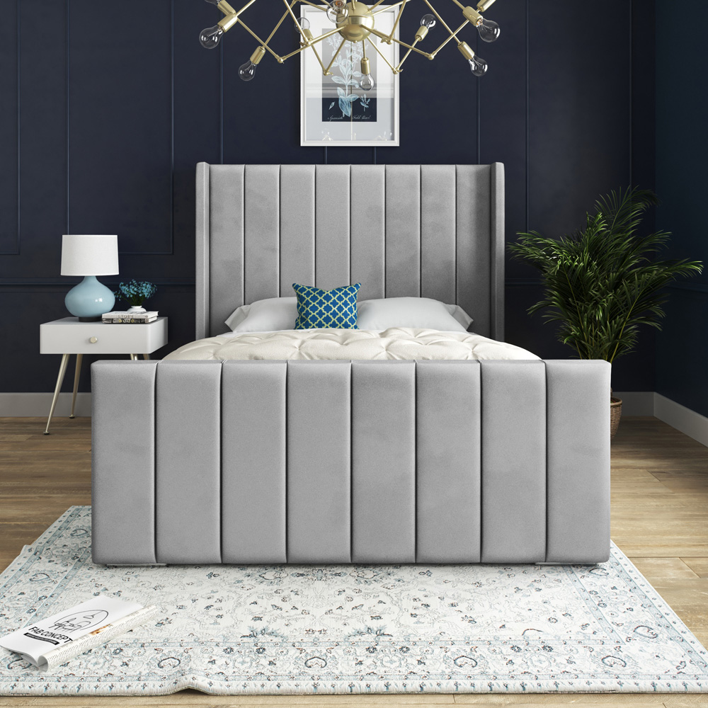 DS Living Oxford Single Grey Soft Plush Velvet Bed Frame Image 3