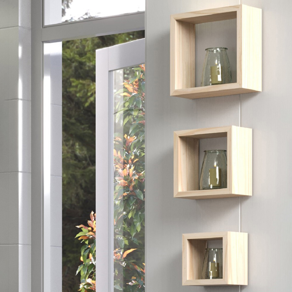 Core Products Natural Wood Wall Cube Shelf Set of 3 Image 2