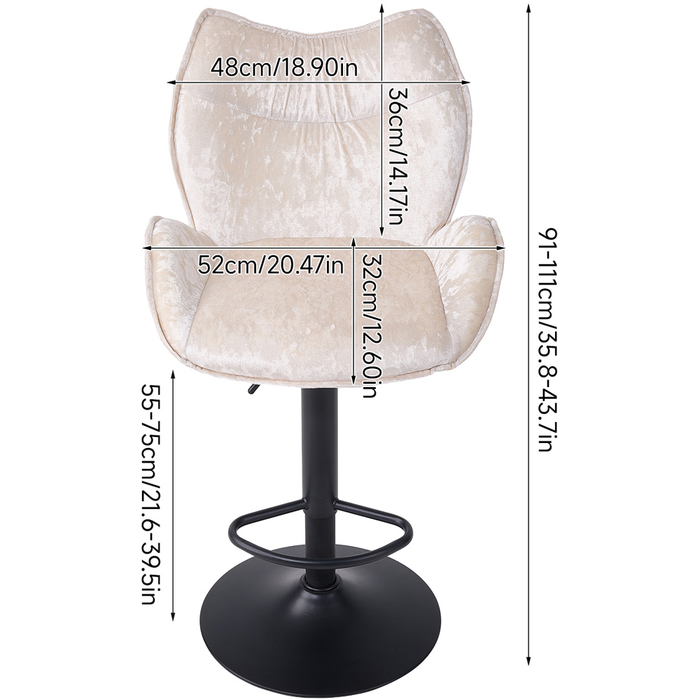 Living and Home Set of 2 Beige Adjustable Bar Stool with Armrest and Footrest Image 9