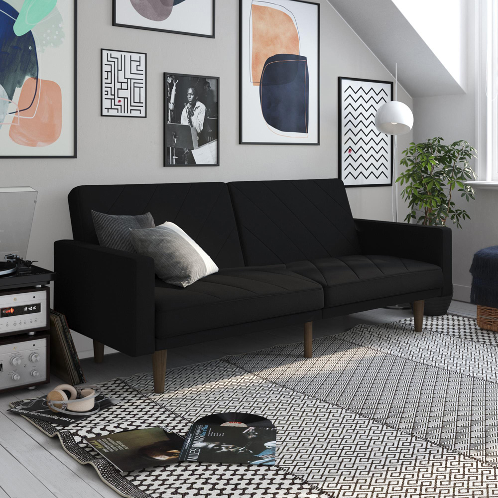 Dorel Paxson 3 Seater Linen Black Sofa Bed with Wooden Feet Image 8