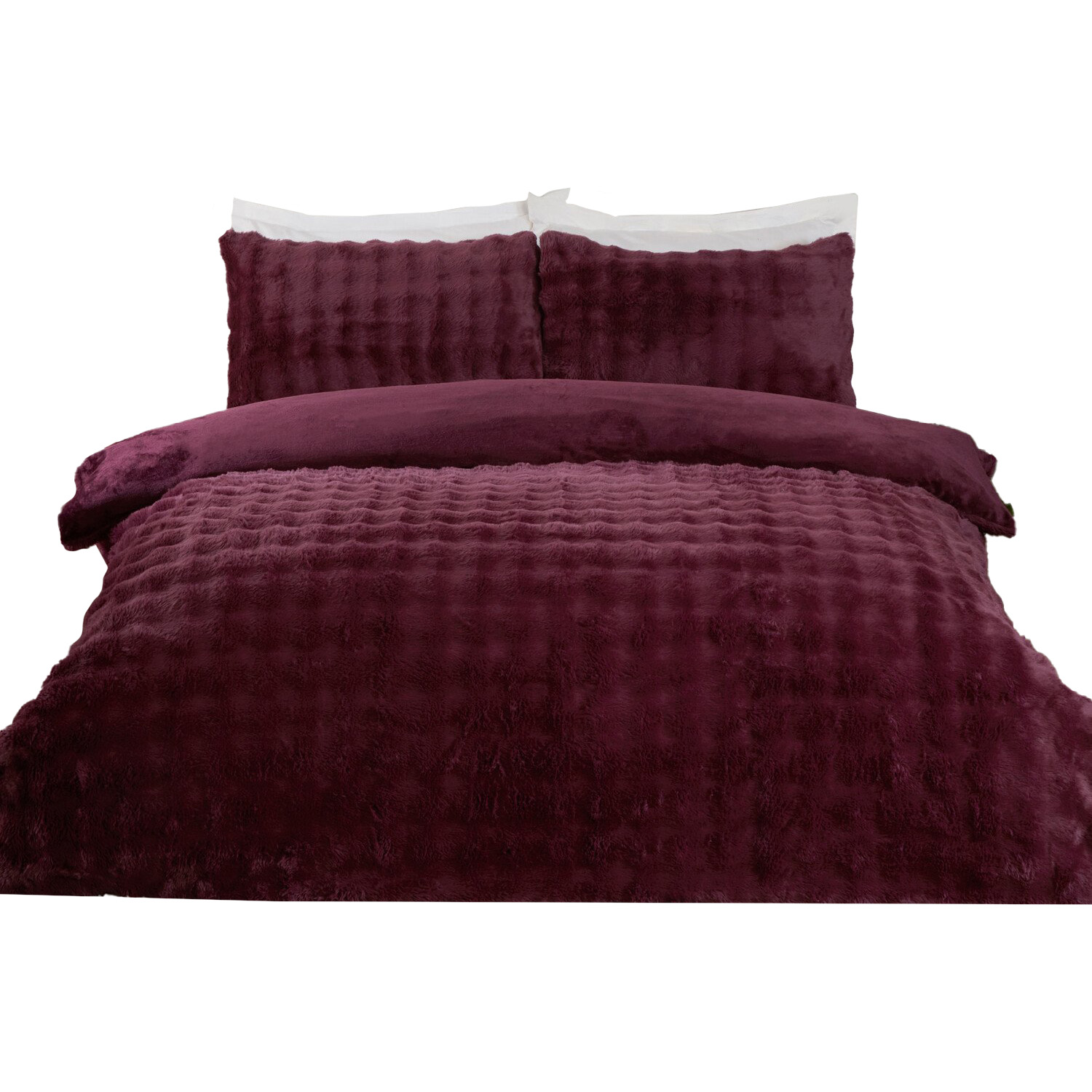 Aurora Soft Faux Fur Duvet Set Berry Superking Image 2
